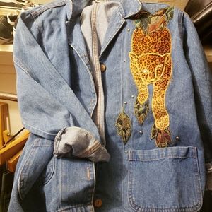 Vintage 80s/90s denim cheetah lightweight jacket
